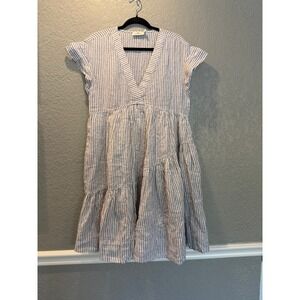 Vineyard Vines Striped Tiered Dress, Short Sleeve V-Neck, Womens Large‎